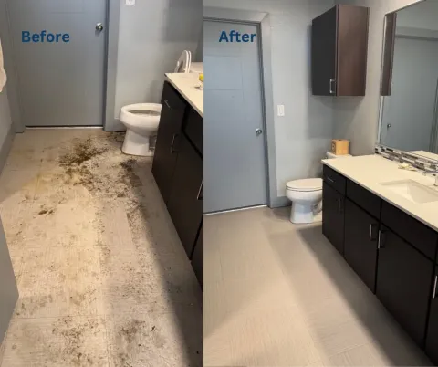 Bathroom floor before and after